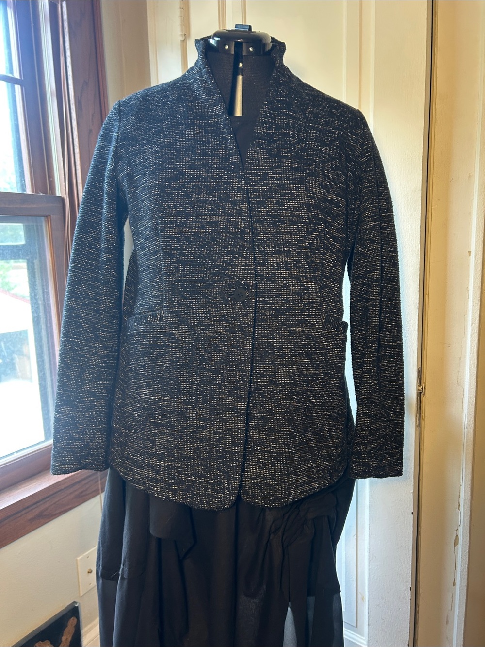 Eileen Fisher Black Marled Knit Single-Button Blazer